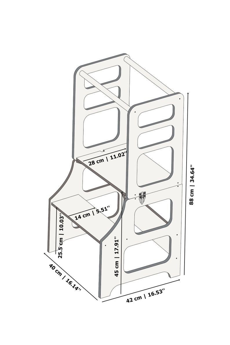 Échelle de cuisine transformable, Échelle de cuisine avec toboggan, Échafaudage pliable, Toboggan, Tabouret d'apprentissage Montessori, Tabouret de cuisine 3 en 1 image 8