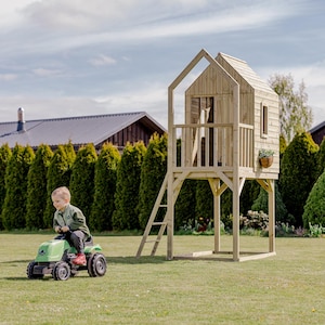 Outdoor Wooden Playhouse for Kids – Minimalist Backyard Cabin, Natural Wood Play House, Montessori Style Garden Shed, Minimalist Playhouse