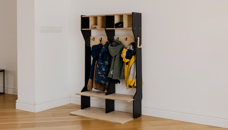 Trägarderob för småbarn: Klädställ för barnkläder Meuble Enfant Kindergarderobe BLACK