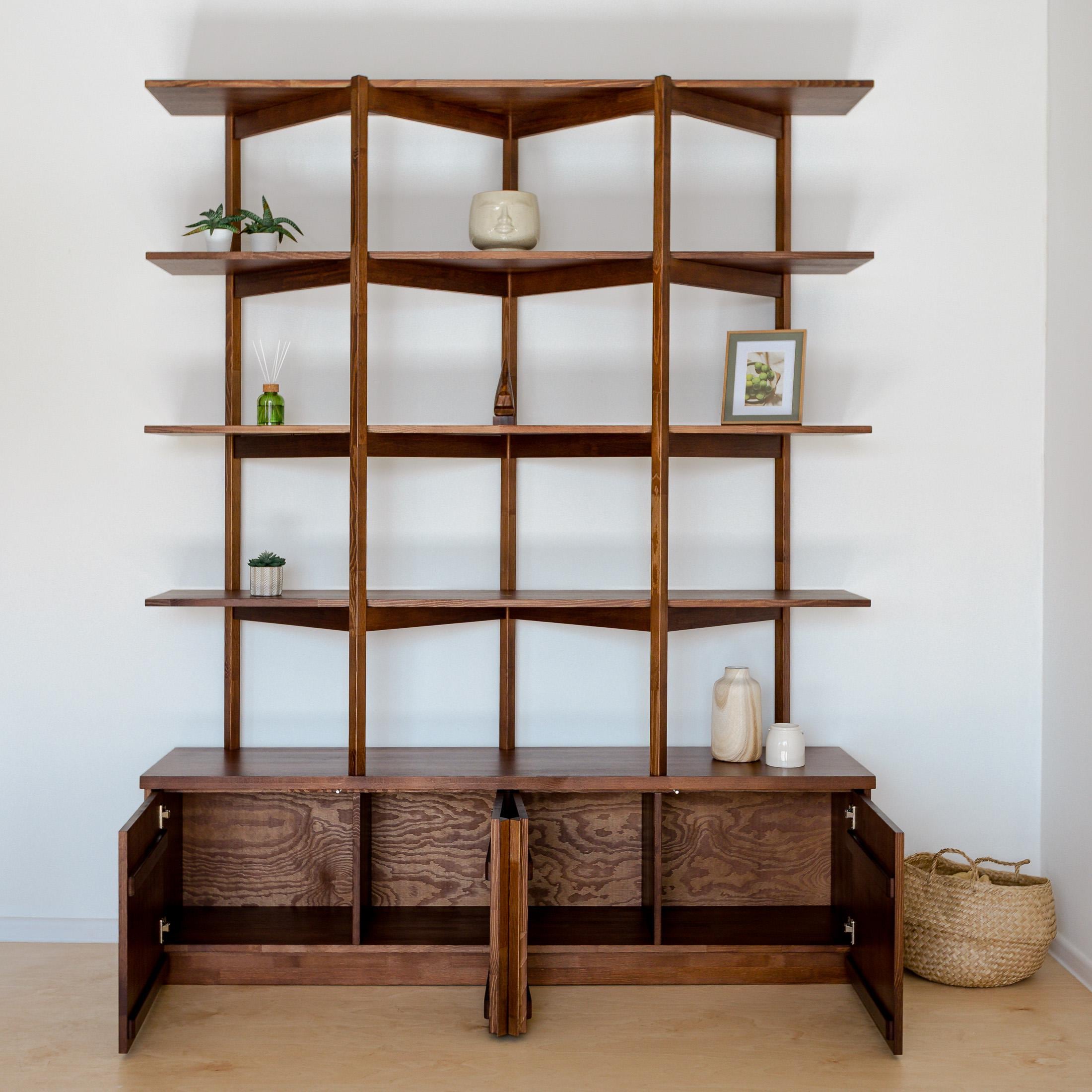 Mid-century Modern Wooden Bookshelf Zigzag Shelf MCM Bookcase