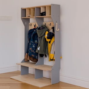 Trägarderob för småbarn: Klädställ för barnkläder Meuble Enfant Kindergarderobe GREY
