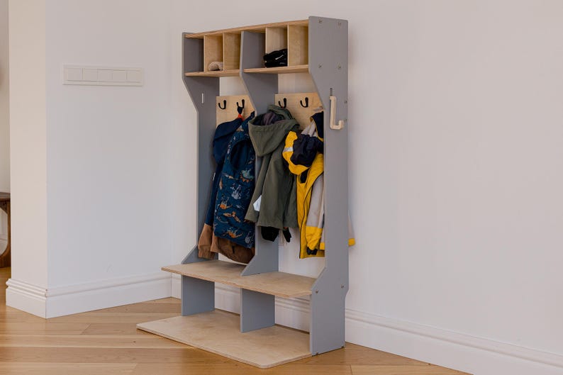 Trägarderob för småbarn: Klädställ för barnkläder Meuble Enfant Kindergarderobe GREY