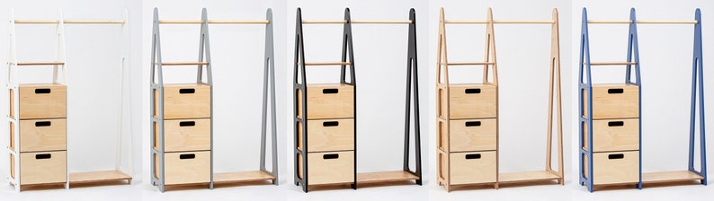 Armario para niños Estante de ropa Montessori Estante de ropa de madera Estante de marco de madera Armario para niños pequeños Estante de ropa con cajones Muebles para niños imagen 9