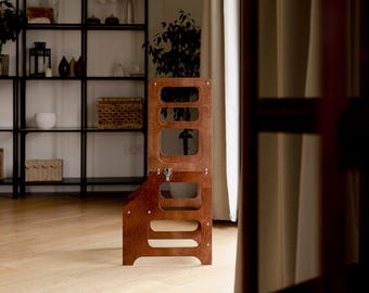 Foldable Kitchen Tower with Slide, 3-in-1 Montessori Learning Stool