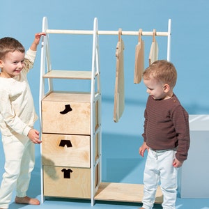 Penderie pour enfants Penderie Montessori Penderie en bois Penderie avec cadre en bois Penderie pour tout-petits Penderie avec tiroirs Meubles pour enfants image 6