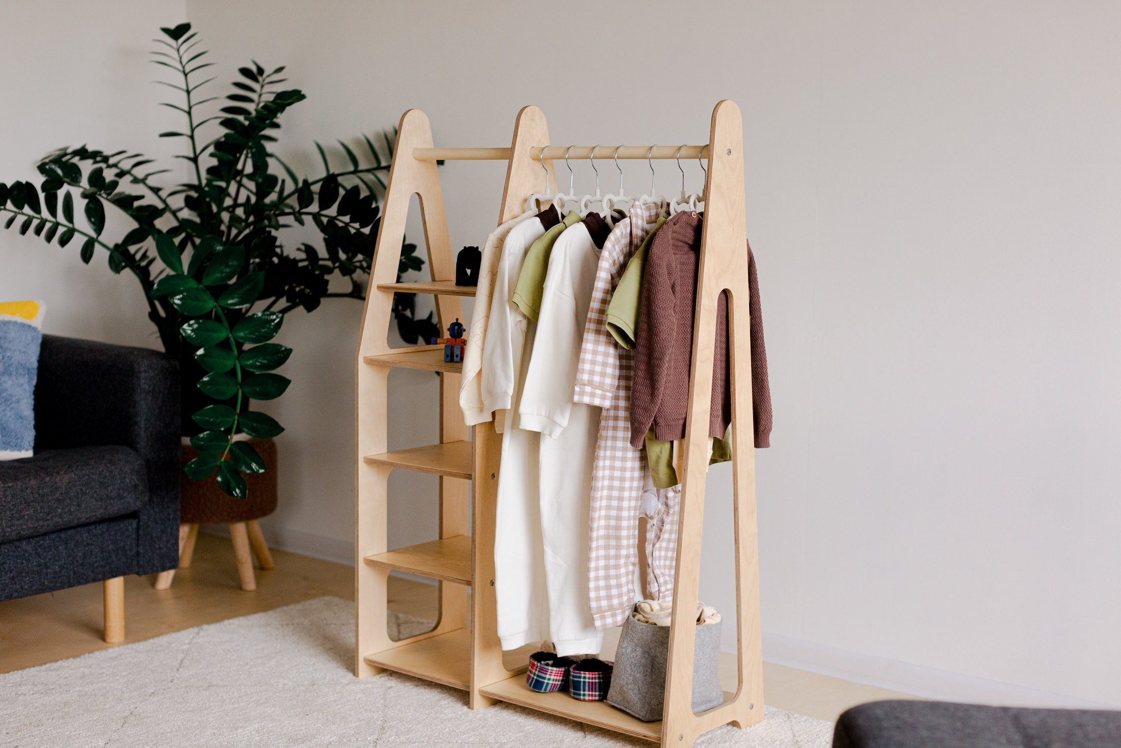 Penderie pour enfants Penderie Montessori Penderie en bois Penderie avec cadre en bois Penderie pour tout-petits Penderie avec tiroirs Meubles pour en