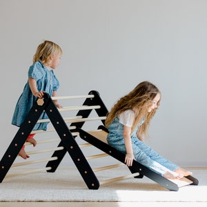 Climbing triangle wall set with slide, gymnastic wall with pullup bar and slid, Montessori triangle, Foldable triangle, Play station. image 6