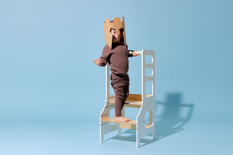 Adjustable kitchen tower, toddler tower, kids kitchen tower, step stool, desk, slide, Montessori furniture, kitchen stool image 1