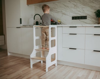 Kitchen tower, Adjustable toddler stool, Kid step stool, Montessori kitchen tower, Kitchen stool, Montessori furniture,