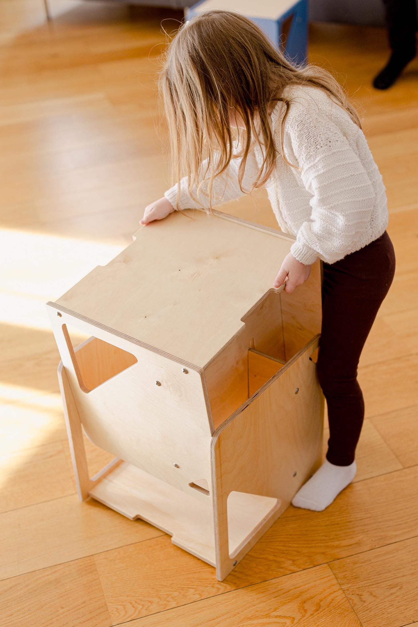 2-in-1 Montessori Cube Chair & Table Set: Natural Wood Toddler ...