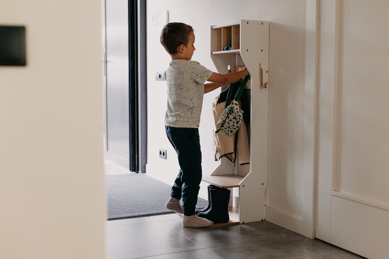 Children outwear wardrobe Wooden clothing rack Wood frame rack Toddler wardrobe Kids furniture toddler dresser Kindergarderobe meuble enfant image 1