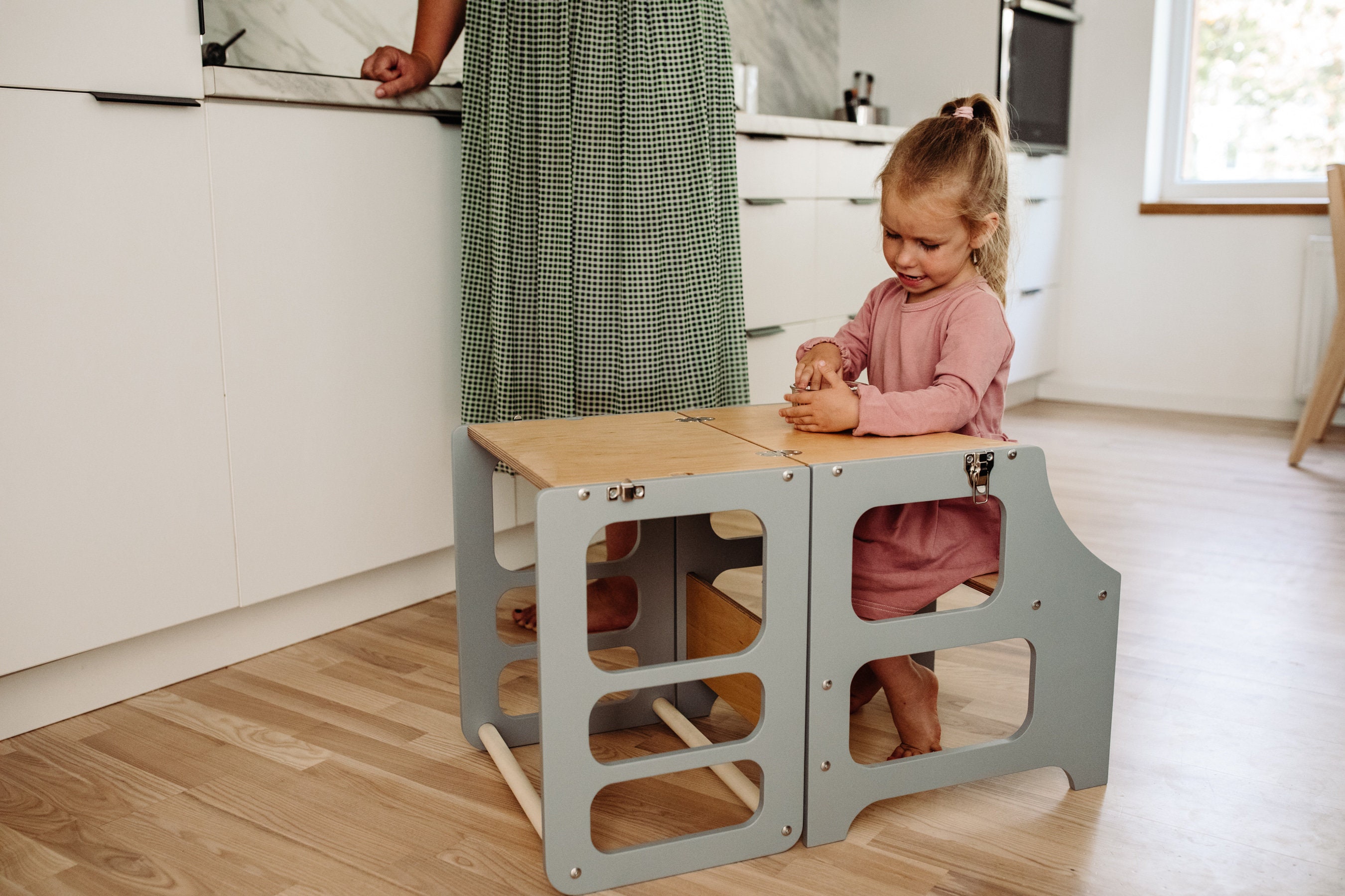 Transformable Kitchen Tower, Kitchen Tower, Foldable Kitchen Tower,  Montessori Learning Stool, Toddler Tower, Toddler Learning Stool, Table, 