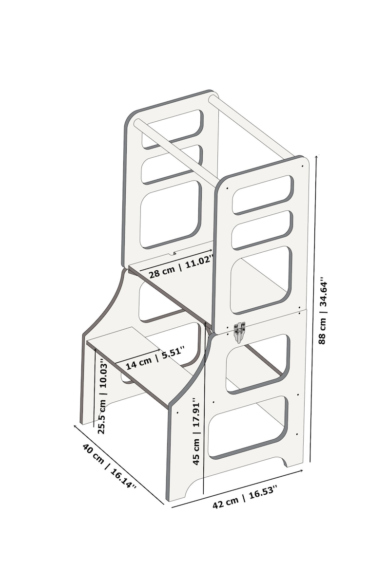 Étagère de cuisine transformable, Étagère de cuisine pliable, Tabouret d'apprentissage Montessori, Étagère pour tout-petits, Tabouret d'apprentissage pour tout-petits, Table, image 9