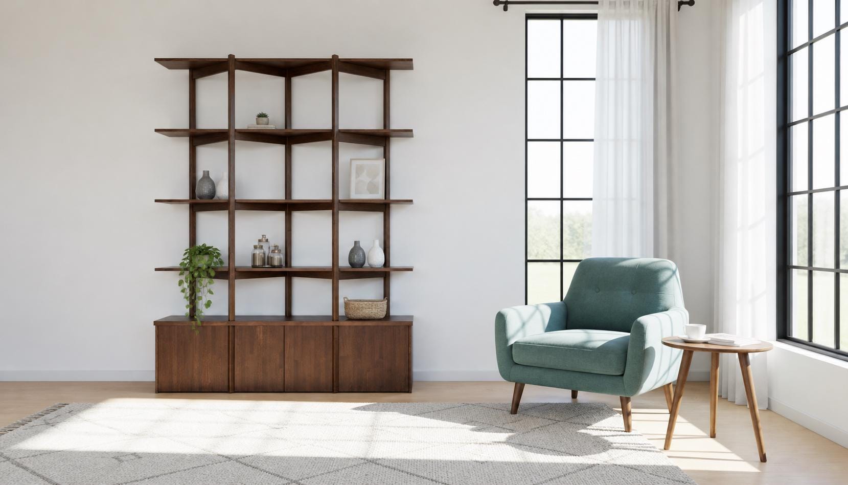 Mid-century Modern Wooden Bookshelf Zigzag Shelf MCM Bookcase