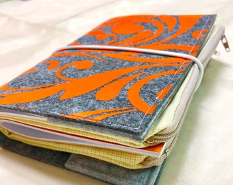 B6 Travelers Notebook Felt, B6 Handmade Notebook Cover Fauxdori, Travelers Journal Gift In Vintage Orange Flower Print