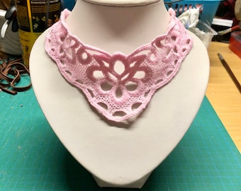 RARE Handmade Choker Collar Lace for Women, Fashion Choker Crochet Jewelery, Handmade Crochet Choker Chain Necklace - Light Pink Color