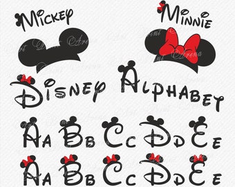 Disney Alphabet SVG Disney font svg Ears svg, Minnie font, Mickey font, Font svg, Disney cricut, Disney cricut font Silhouette Clipart