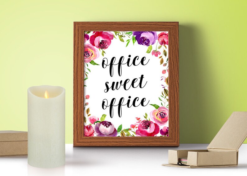 Printable office decor Office sweet office Watertcolor Floral Etsy