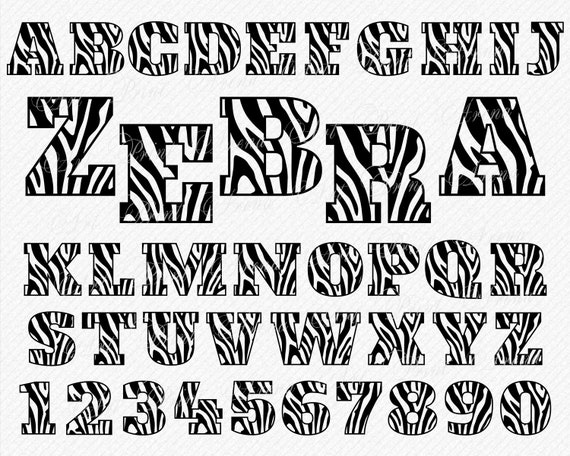 Download Zebra Font Svg Zebra Skin Font Animal Zebra Alphabet Animal Etsy