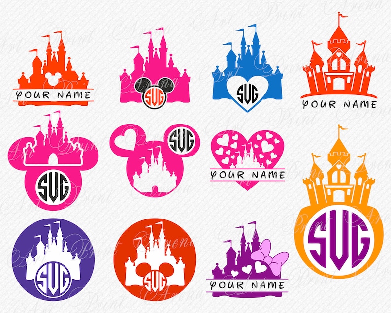 Download Disney Castle SVG Bundle 11 Monogram Cinderella Castles | Etsy