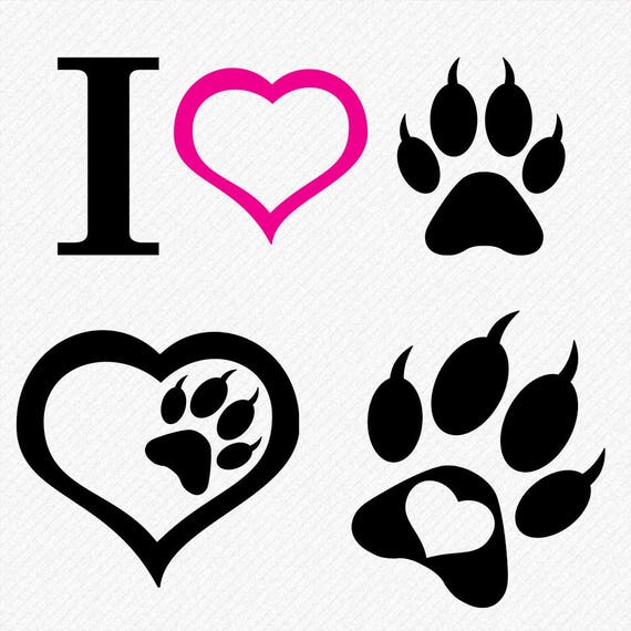 Kot Svg łapa Z Sercem Ja Miłość Kot Kot Miłość Clipar Kot Paw Sylwetka Svg Wektor Dxf Eps Png