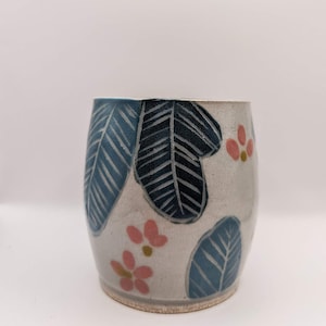 Tropical Leaves and Pink Flowers Cup image 1