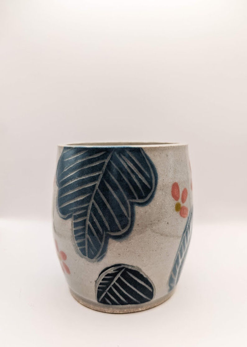 Tropical Leaves and Pink Flowers Cup image 2