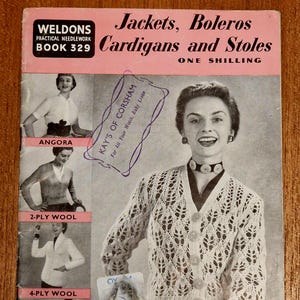 Weldons Jackets, Boleros, Cardigans and Stoles Knitting Pattern Booklet 329, Practical Needlework, Vintage 1950s