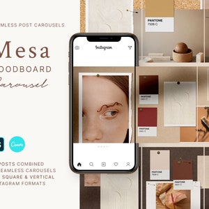 Mesa - Modelli di post carosello per Canva. carta strappata. carta strappata, kit di branding mood-board, instagram di coinvolgimento