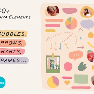 CANVA elementen bubbels pijlen frames. SVG-bestand. vector. canvassjabloondiagrammen en grafieken voor geïllustreerd canvas met fotolijsten, diagrammen