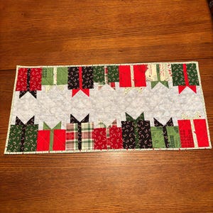 Christmas Presents Holiday Table Topper, Runner, Red, Green and White Holiday