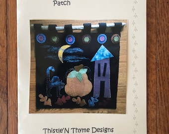 PATTERN for Midnight in the Pumpkin Patch,  Wool Applique PAPER PATTERN