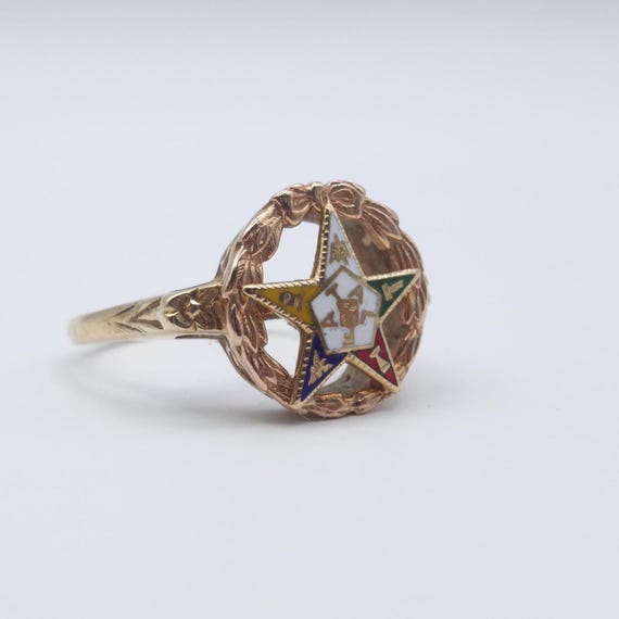 Vintage Eastern Star 10K Solid Gold Ring - Size 6… - image 3