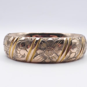 Wide Victorian Fancy Floral Gold Filled Bangle