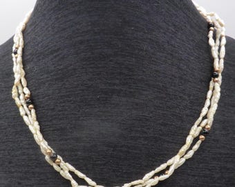 Vintage 3-Strand Seed Pearl Necklace with 14K Solid Gold Latch