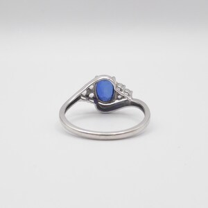 Vintage Blue Sapphire With Diamonds 10K Solid White Gold Ladies Ring, Size 6.75, Classy Accent Diamonds