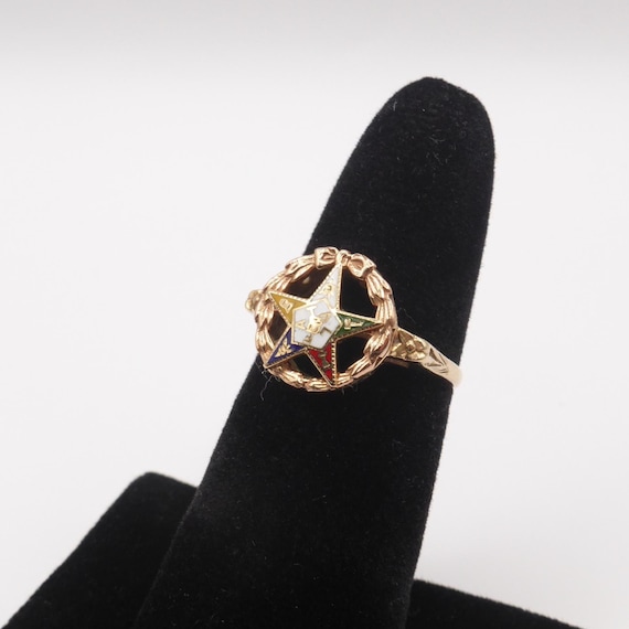 Vintage Eastern Star 10K Solid Gold Ring - Size 6… - image 10