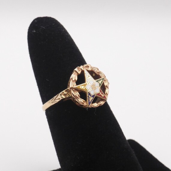 Vintage Eastern Star 10K Solid Gold Ring - Size 6… - image 9