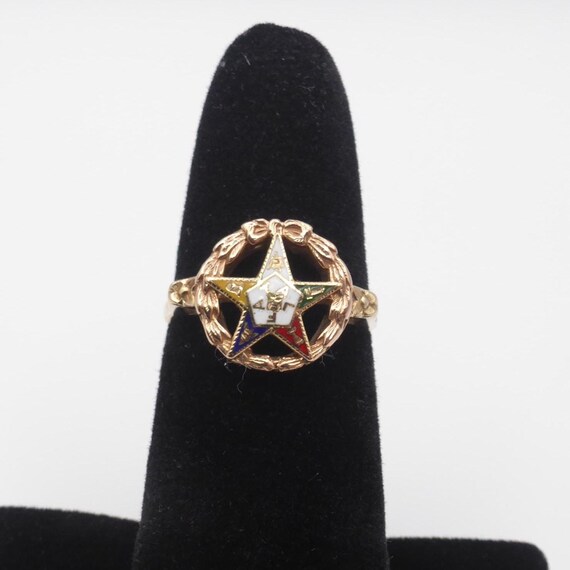 Vintage Eastern Star 10K Solid Gold Ring - Size 6… - image 8