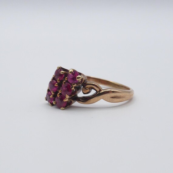 Vintage 14K Solid Gold Ruby Cluster Ring – 6 Gems… - image 2