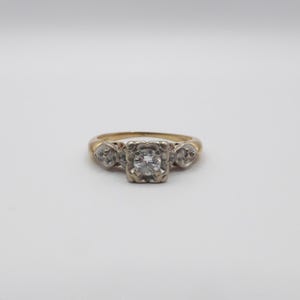 Vintage Two Tone 14K Solid Gold Diamond Engagement Ring – Fancy Setting Size 4.25