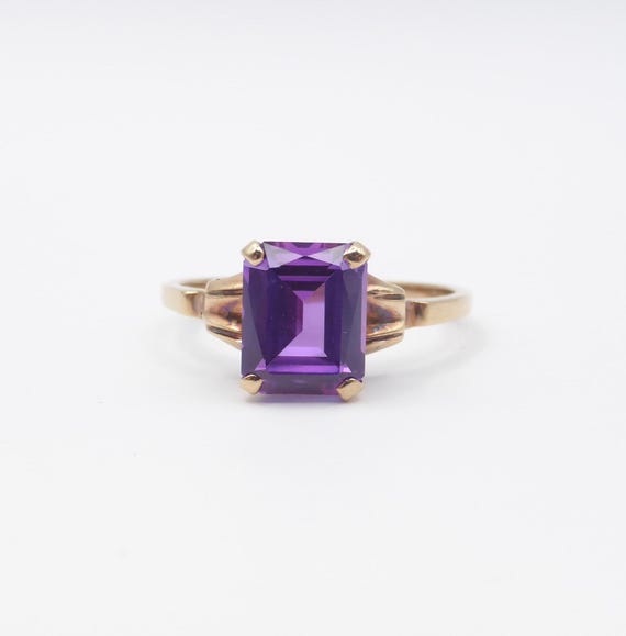 Vintage Elegant Purple Sapphire 10K Solid Gold Ring | Size 5 1/4