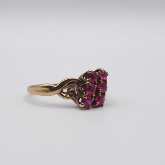 Vintage 14K Solid Gold Ruby Cluster Ring – 6 Gems… - image 3