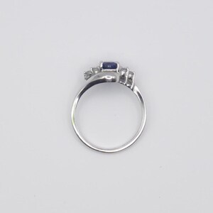 Vintage Blue Sapphire With Diamonds 10K Solid White Gold Ladies Ring, Size 6.75, Classy Accent Diamonds