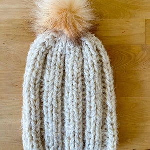 Adult Ribbed Fitted Pom Hat image 4