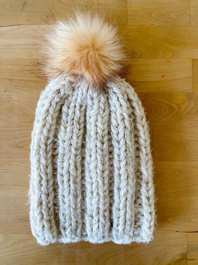 Adult Ribbed Fitted Pom Hat image 4