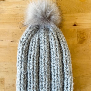 Adult Ribbed Fitted Pom Hat image 1