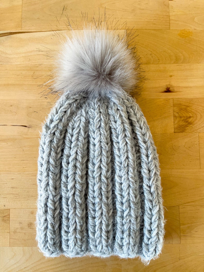 Adult Ribbed Fitted Pom Hat image 1