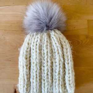 Adult Ribbed Fitted Pom Hat image 7