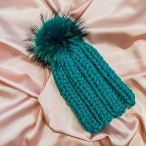 Custom LUXE by MWL Fur Pom Hat Chunky Ribbed